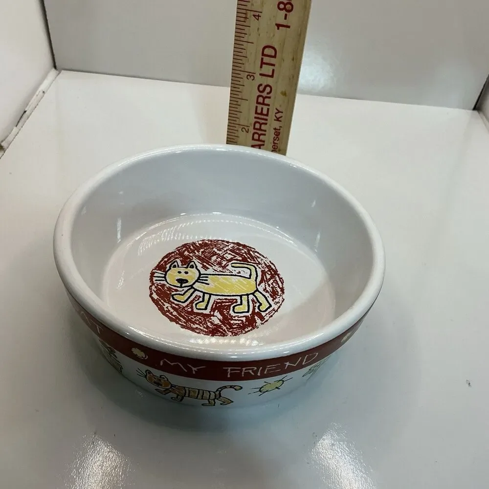 Signature Housewares Color Me Happy Cat Pet Bowl Stoneware 2009 My Cat My Friend